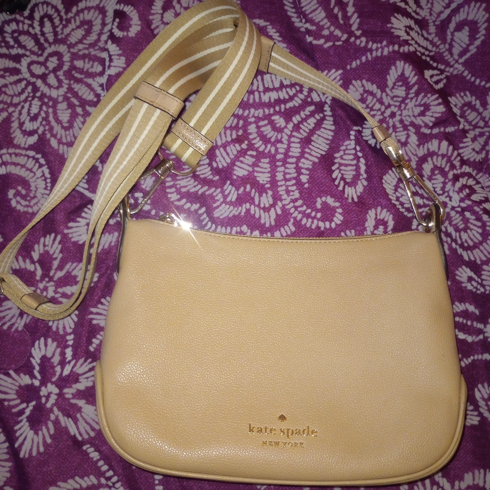 Kate Spade Rosie Tan Crossbody Bag with Striped Strap